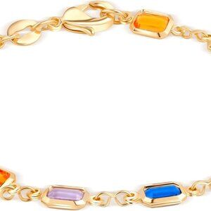18K Gold Plated Crystal Bracelet Women Multicolor Box Chain 7.5 Inches